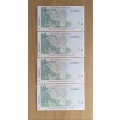 South Africa TT Mboweni 4 Consecutive Number old R10 Bank Notes. AH (831-834)