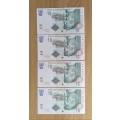 South Africa TT Mboweni 4 Consecutive Number old R10 Bank Notes. AH (831-834)