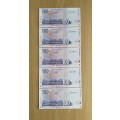 South Africa Gill Marcus 5 Consecutive Number R100 Bank Notes (487-491)