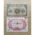 Morocco and Reunion Collection of 2 old bank notes.