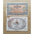 Morocco and Reunion Collection of 2 old bank notes.