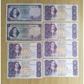 South Africa collection of 8 old R5 bank notes.