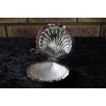 Silver Plated Shell Shape Butter Dish with Glass Inlay