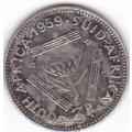 1959 UNION OF SOUTH AFRICA  SILVER THREEPENCE (TICKEY)
