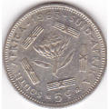 1963 SOUTH AFRICA  FIVE CENTS SILVER