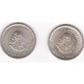 1964 SOUTH AFRICA  FIVE CENTS SILVER (2 COINS - BID  IS PER COIN)