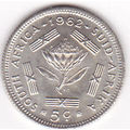 1962 SILVER SOUTH AFRICA FIVE CENTS