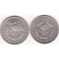 1963 SOUTH AFRICA  FIVE CENTS SILVER (2 COINS ----BID IS PER COIN)