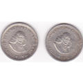 1963 SOUTH AFRICA  FIVE CENTS SILVER (2 COINS ----BID IS PER COIN)