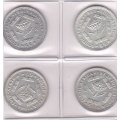 SOUTH AFRICA  FIVE CENTS SILVER (1961-1964 --SET OF 4 COINS)
