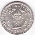 1962 SOUTH AFRICA  FIVE CENTS SILVER