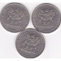 FIFTY CENT (RSA) NICKEL COINS 1988/89/90 - BID PER SET