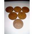 PENNY (SOUTH AFRICA) SET OF 6 COINS - 1950`s