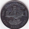 1986 PROTEA SERIES  SILVER ONE RAND JOHANNESBURG `DIGGERS` MINING COIN ##WELL TONED