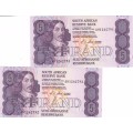 1990 FIVE RAND NOTES - CL STALS- -FIRST & ONLY  (2 NOTES)- UNCIRCULATED A-NUMBERS