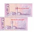 1990 FIVE RAND NOTES - CL STALS- -FIRST & ONLY  (2 NOTES)- UNCIRCULATED A-NUMBERS