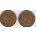 1954 UNION of S A 2 x  1/2 penny  in VF+ grade 1 bid for both