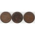 1929.30,32 UNION of S A  half pennies in vf+ grade
