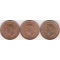 1943 UNION OF S A Farthing x 3 in UNC gradeHern`s val R300