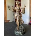 LARGE SPELTER FIGURINE ON MARBLE BASE