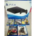 PS4 500GB SLIM CONSOLE + 1 CONTROLLER + 5 GAMES (LIKE NEW, 4 MONTHS OLD WITH GUARANTEE SLIP)
