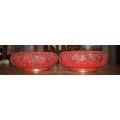 A PAIR OF CHINESE CARVED RED LACQUER POT