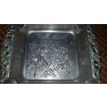 Antique Ornate Victorian 1890s Dutch Street Scene Repoussé Silver Plated Ashtray