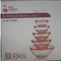 *New Stock* 5 Piece Glass Bowl Set, with Lids, lids available in various colors