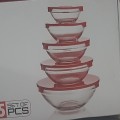 *New Stock* 5 Piece Glass Bowl Set, with Lids, heat resistant, microwave safe,  cooking to storage,
