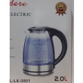 Condere Glass Electrical Kettle, 2L, LED blue lamp, 360° rotating base, high quality stainless steel