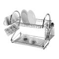 2-Layer Dish Drainer Rack, with tray, Glass Hanger, Cutlery Holder, durable steel, chrome Plated