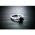 WOW !!!! " R8680" Genuine Handmade Solid 925 Silver and Black Moissonite Ladies Solitare Ring