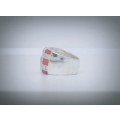 Solid 925 Silver Designer Ring with Pink Enamel and Cubic Zirconia's