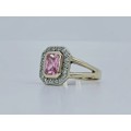 Solid 9ct Gold Designer Handmade Ring, With Natural Diamonds and Pink Gemstone
