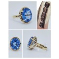 Solid 9ct Gold Vintage Ring with over 14ct Blue Topaz in Excellent Condition!!