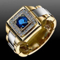 Hesiod Gemstone Rhinestone Gold Wedding Ring Male Full Diamond Rings size 9
