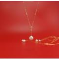 Gnuine 18k yellow gold chain with natural pearl necklace AU750 yellow gold with freshwater peal neck