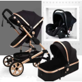 Baby Pram Stroller - 3 Function Foldable Baby Pram with Car Seat- Black & Gold Belecoo Brand
