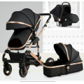 Baby Pram Stroller - 3 Function Foldable Baby Pram with Car Seat- Black & Gold Belecoo Brand