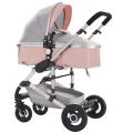 Baby Pram Stroller - 2 Positions Foldable Baby Pram  (pink and grey)