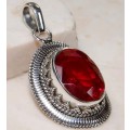 6CT Ruby 925 Solid Genuine Sterling Silver Detailed Design Pendant 1 1/4"