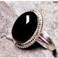 NATURAL BLACK ONYX 100% SOLID 925 STERLING SILVER SIZE 9/S RING