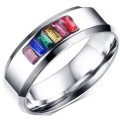WOW!!! MULTICOLOUR CZ CHANNEL RING 316L STAINLESS STEEL. SIZE 13/Z+1