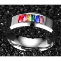 WOW!!! MULTICOLOUR CZ CHANNEL RING 316L STAINLESS STEEL. SIZE 13/Z+1