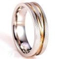 316L Stainless Steel Comfort 6mm Gold Stripe Wedding Band. Ring Size 7.5 / P / 18mm