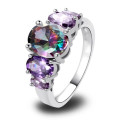 SIMULATED 3.94CT MYSTIC TOPAZ AND AMETHYST COCKTAIL RING - Size 6.75 / N / 17mm