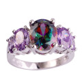 SIMULATED 3.94CT MYSTIC TOPAZ AND AMETHYST COCKTAIL RING - Size 8 / Q
