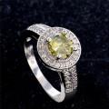BRAND NEW! Gorgeous Olive Green and White CZ Halo S925 Silver Ring - Size 7 / O