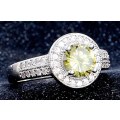 BRAND NEW! Gorgeous Olive Green and White CZ Halo S925 Silver Ring - Size 7 / O