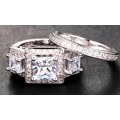 EXTRAORDINARY! 4.05ct Cr.Diamond Princess Cut Engagement Ring & Wedding Band - Size 8/Q/18mm